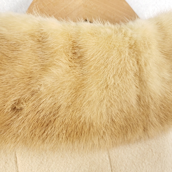 Vintage 60s 100% Cashmere Women's Tan Winter Coat Fur Jacket - Picture 10 of 16